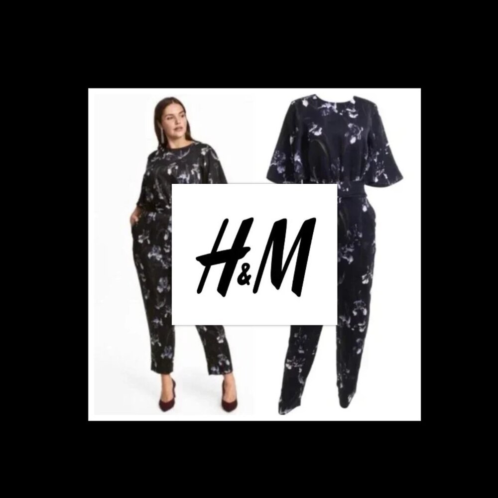 H&M Black and White Floral Jumpsuit